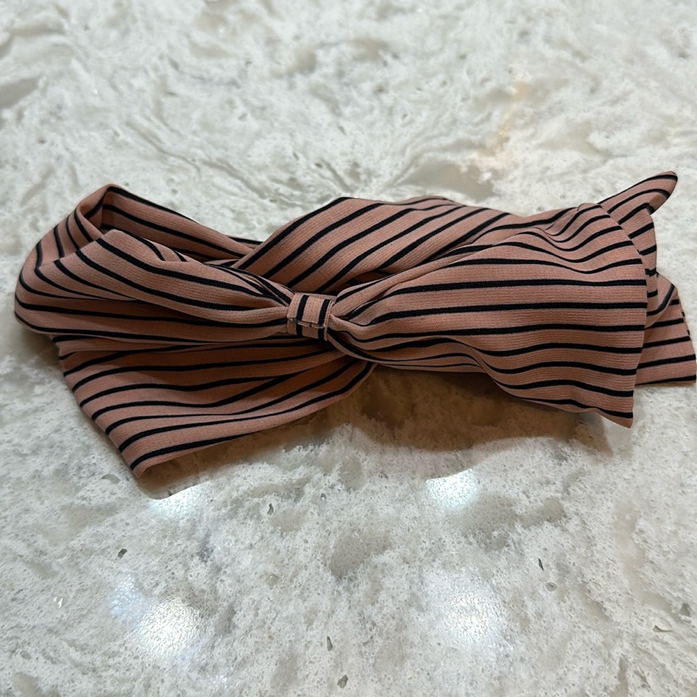 Hair Wrap Tie Bow Wire Headband Blush Pink Black Stripe
